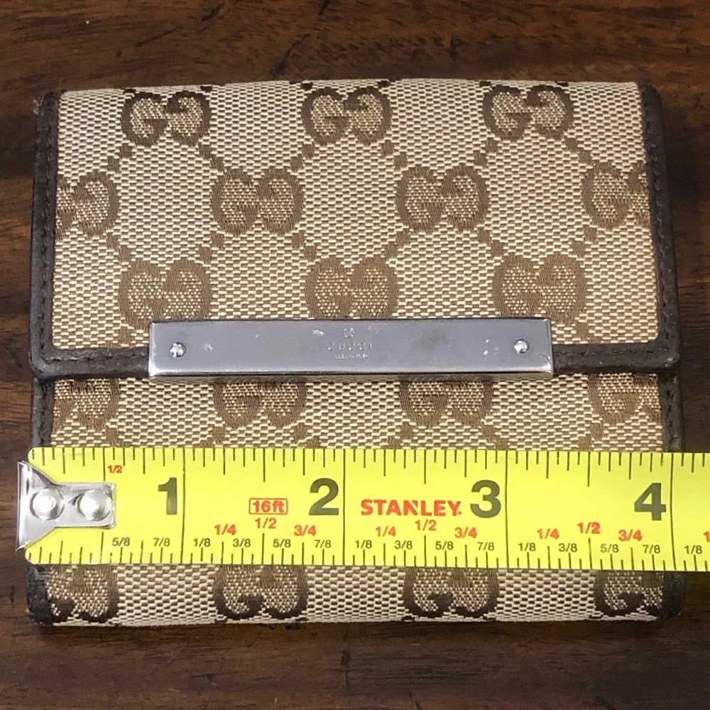 GUCCI GG Web Monogram Brown Leather Tan Canvas Trifold Wallet